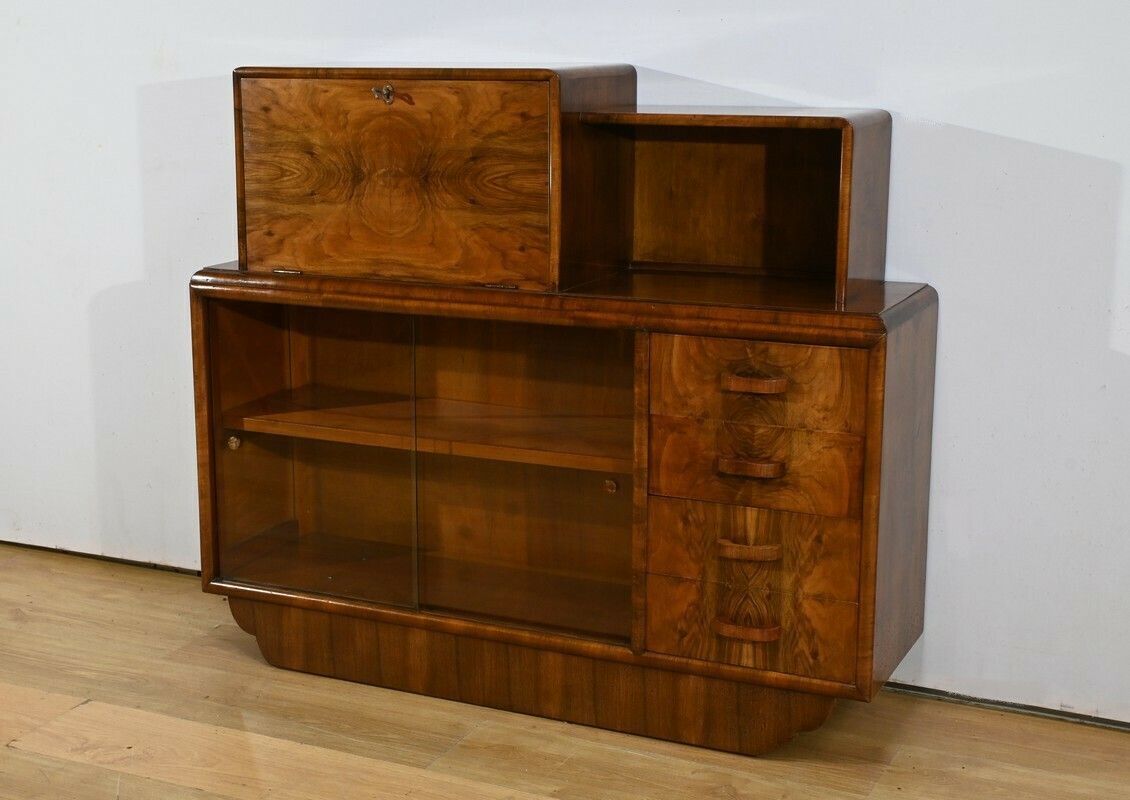 Rurka Glass Furniture In Burl Walnut, Art Deco – 1940 photo for sale