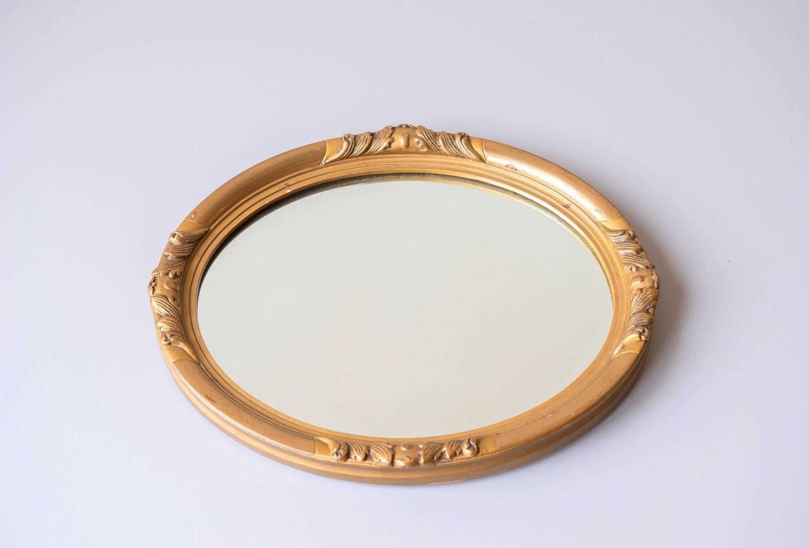 Oval Golden Mirror With Beveled Glass, Baroque Wall Mirror, Ornate Belgian Wall Mirror, Small Renaissance Style Mirror, 1960s Design photo Home Decor