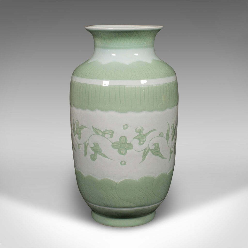 Large Antique Flower Bouquet Vase, Chinese, Celadon Ceramic Urn, Victorian, 1900 photo furniture