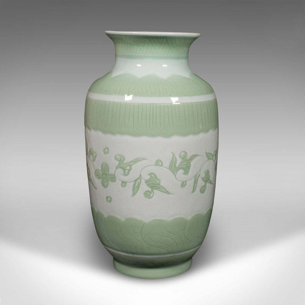 Large Antique Flower Bouquet Vase, Chinese, Celadon Ceramic Urn, Victorian, 1900 photo for sale