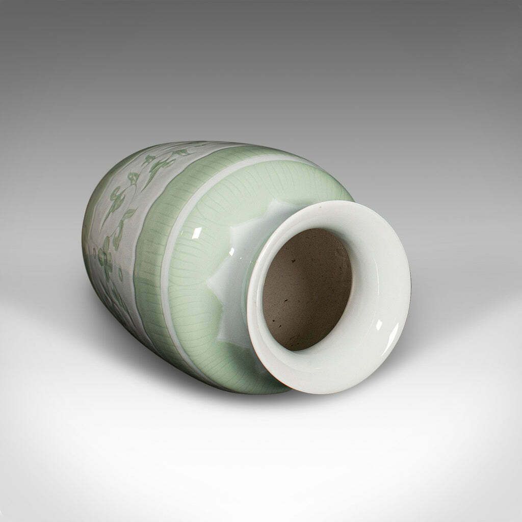 Large Antique Flower Bouquet Vase, Chinese, Celadon Ceramic Urn, Victorian, 1900 photo vinterior