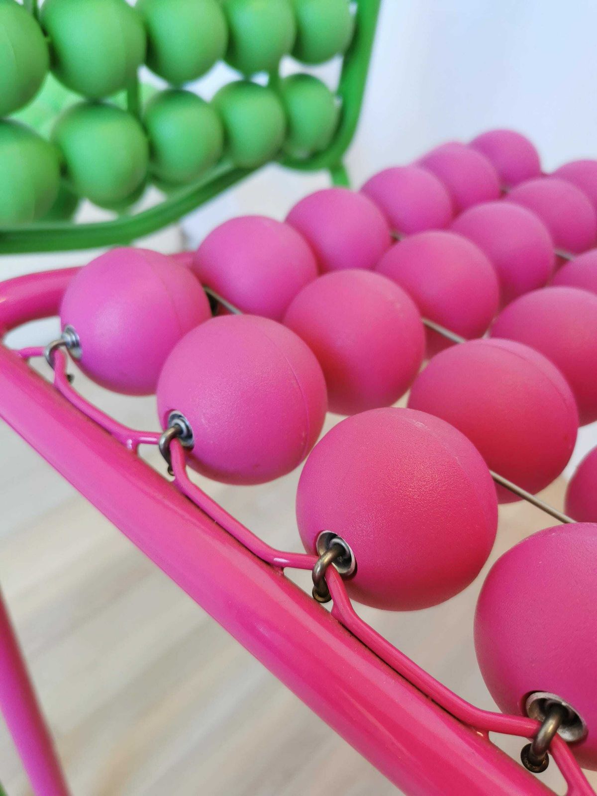 Set Of 5 Vintage Funky Pop Art Kids Chairs / Red Blue Yellow Pink Green Small Children Chair / Metal Base Plastic Balls / Slog Croatia 1980s photo Furniture