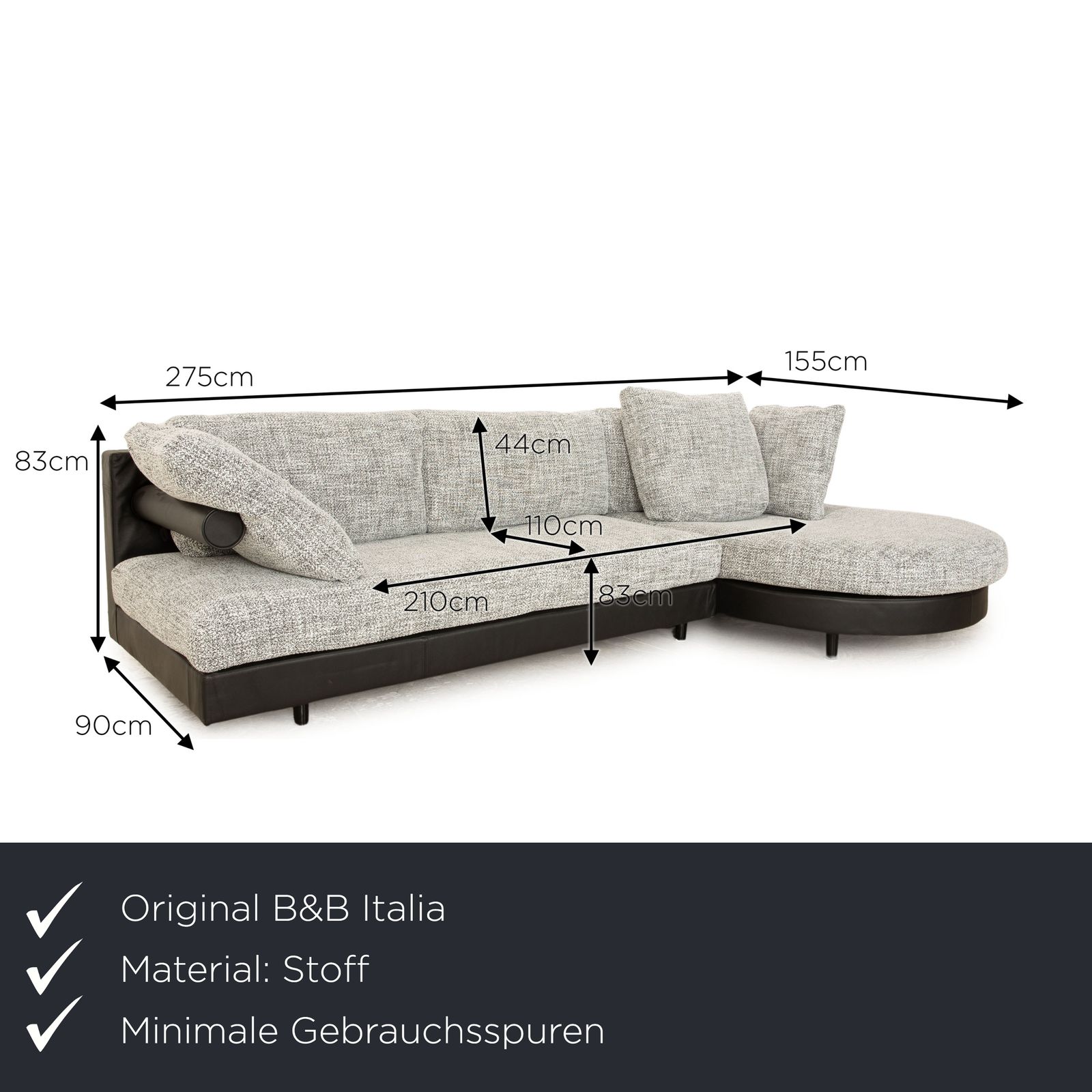 Canapé d'angle B&B Italia Sity en tissu noir et gris, nouvelle housse photo furniture