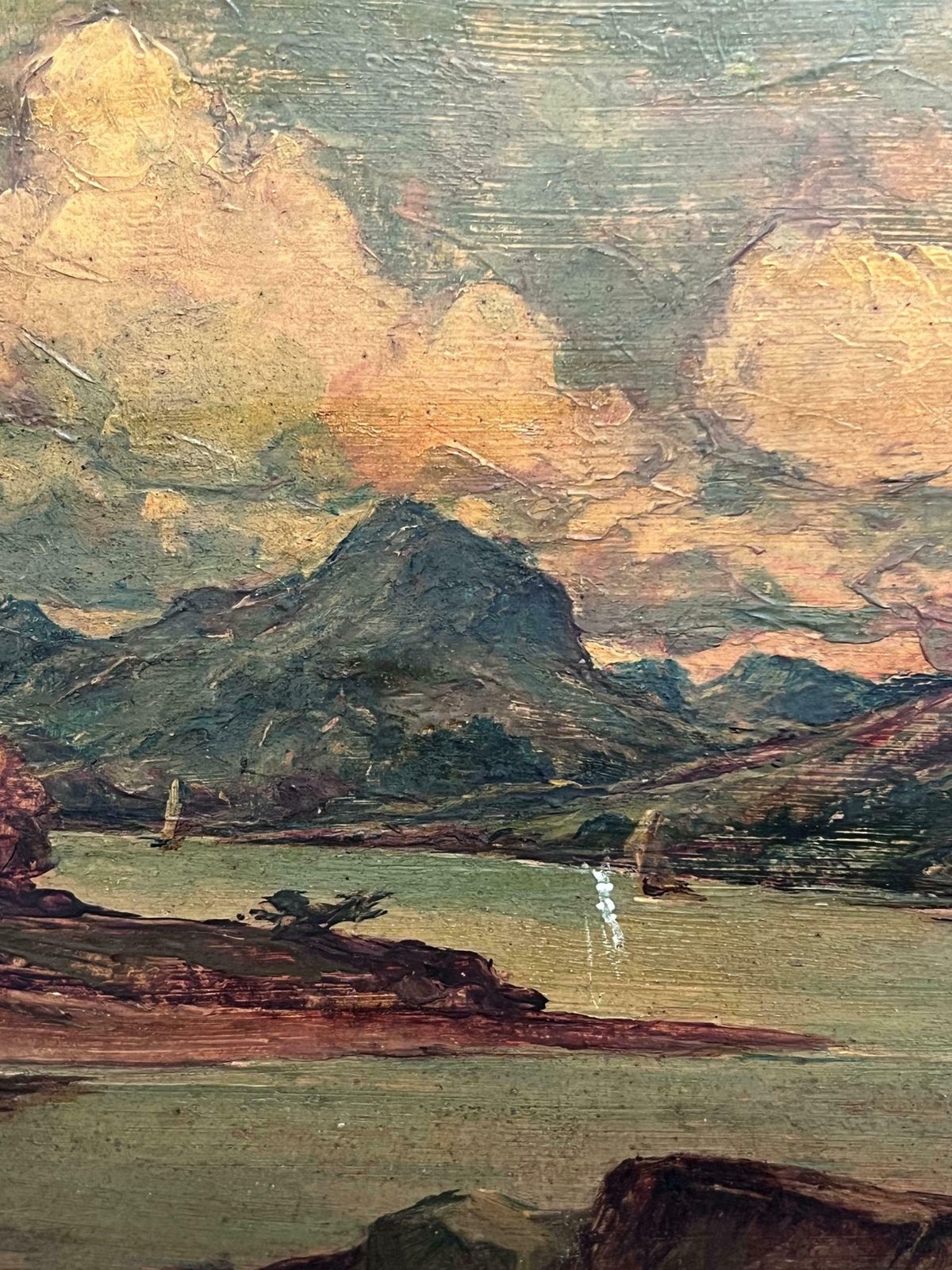 Alex Frasermountainous Landscape Loch Maree Scotland With Boats Serene Antique Oil Painting19th photo vinterior