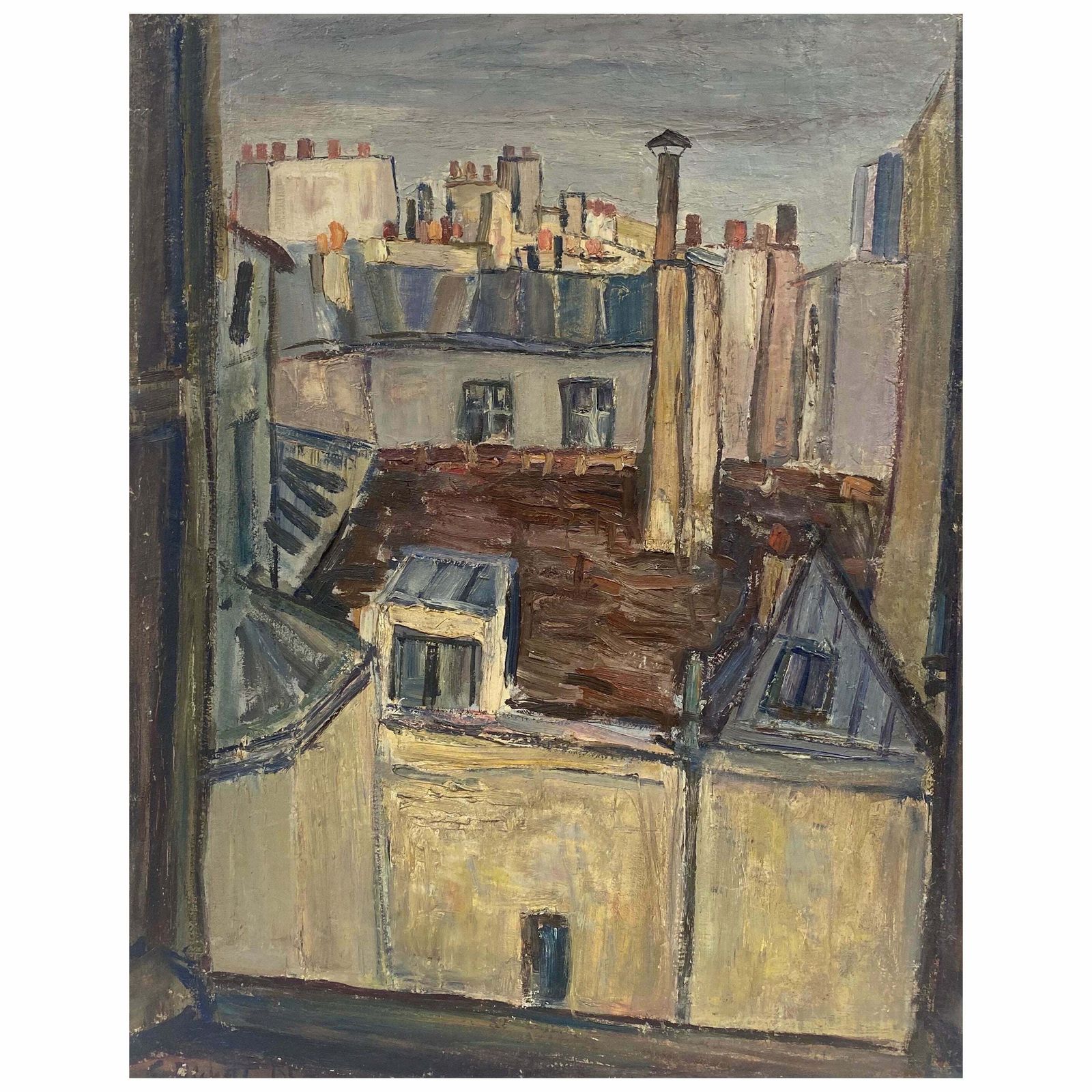 édouard Righetti (1924 2001)rue Jacob Paris Rooftops 1950 Superb Original French Post Impressionist Oil 1950's