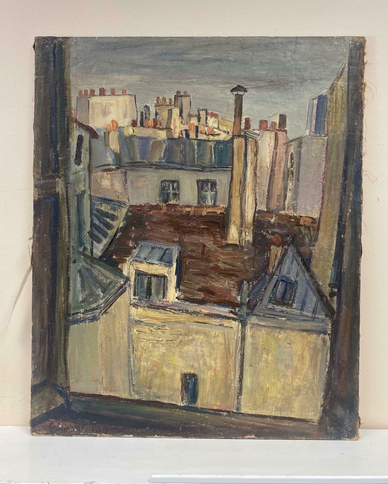 édouard Righetti (1924 2001)rue Jacob Paris Rooftops 1950 Superb Original French Post Impressionist Oil 1950's photo furniture