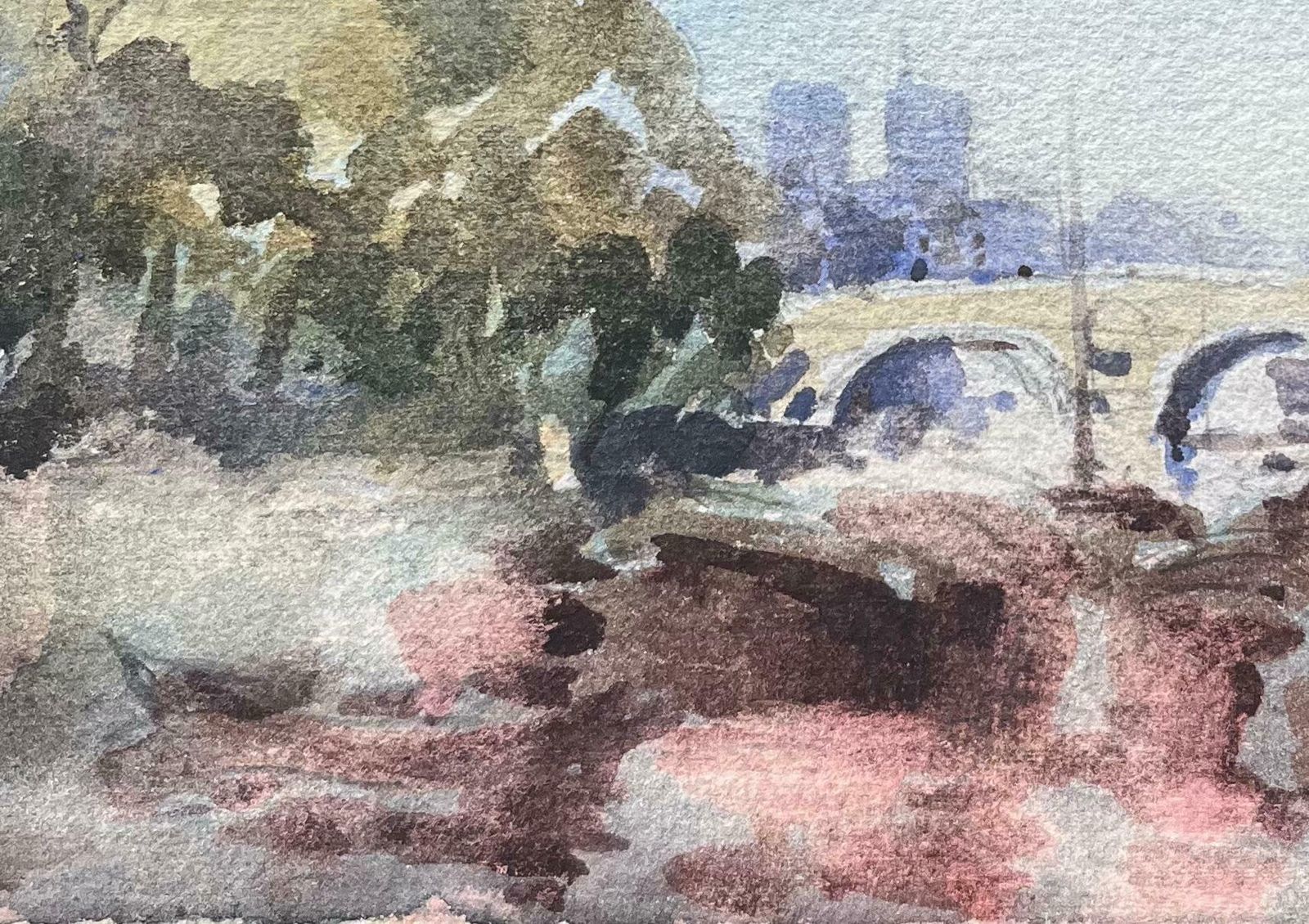 Maurice Mazeiliefrench Impressionist Watercolor Of Notre Dame And The Pont De L'archevêché20th Century photo Art