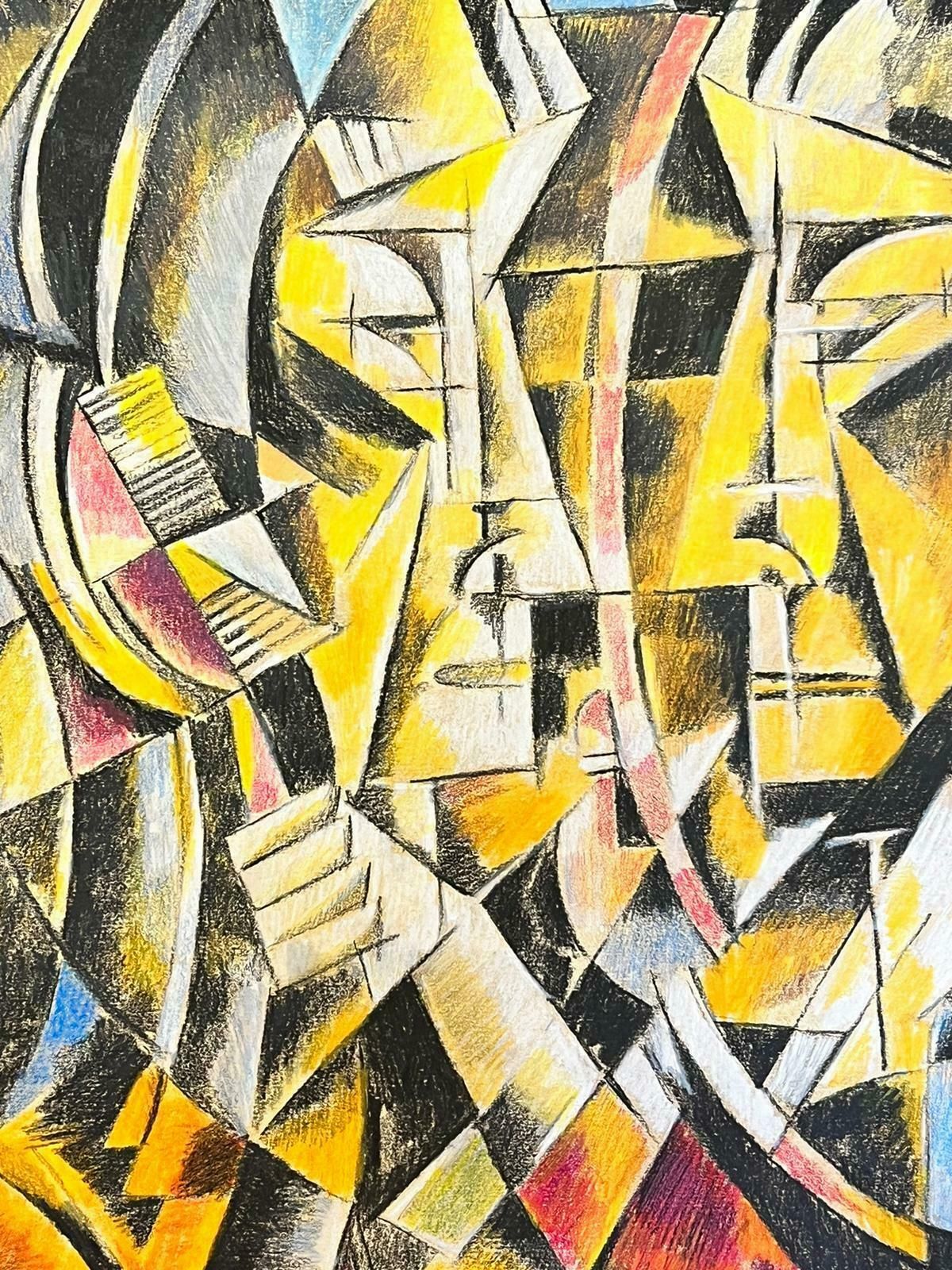 Continental Schoolcubist Portrait Figures Yellow Abstract Original Painting photo Art