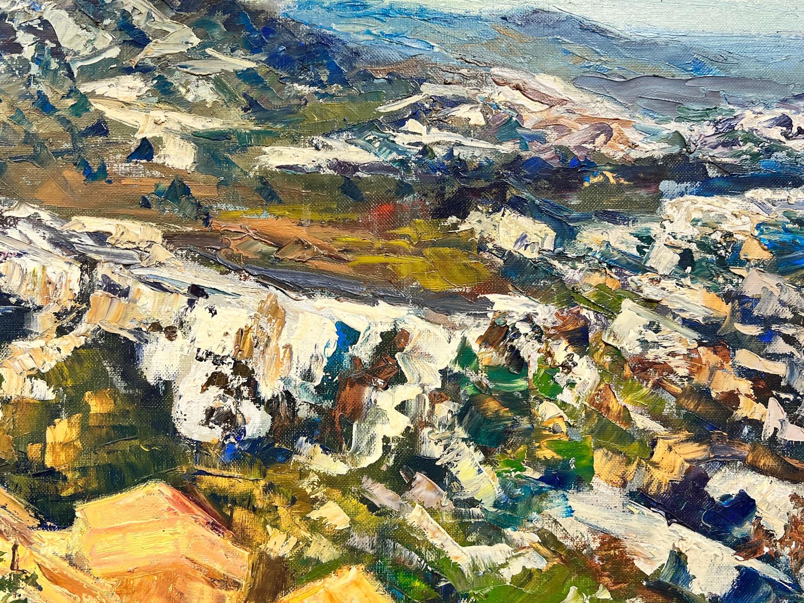 Josine Vignonhuge 1960s Post Impressionist Oil Catalan Spanish Mountain Range Hilltop Village1960's photo Art