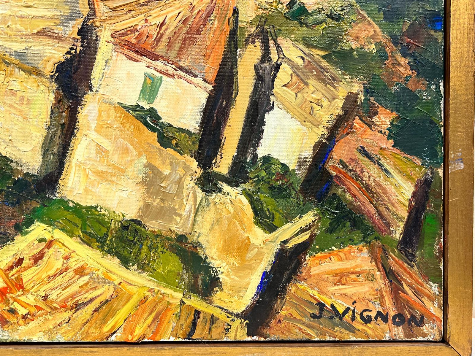 Josine Vignonhuge 1960s Post Impressionist Oil Catalan Spanish Mountain Range Hilltop Village1960's photo vintage