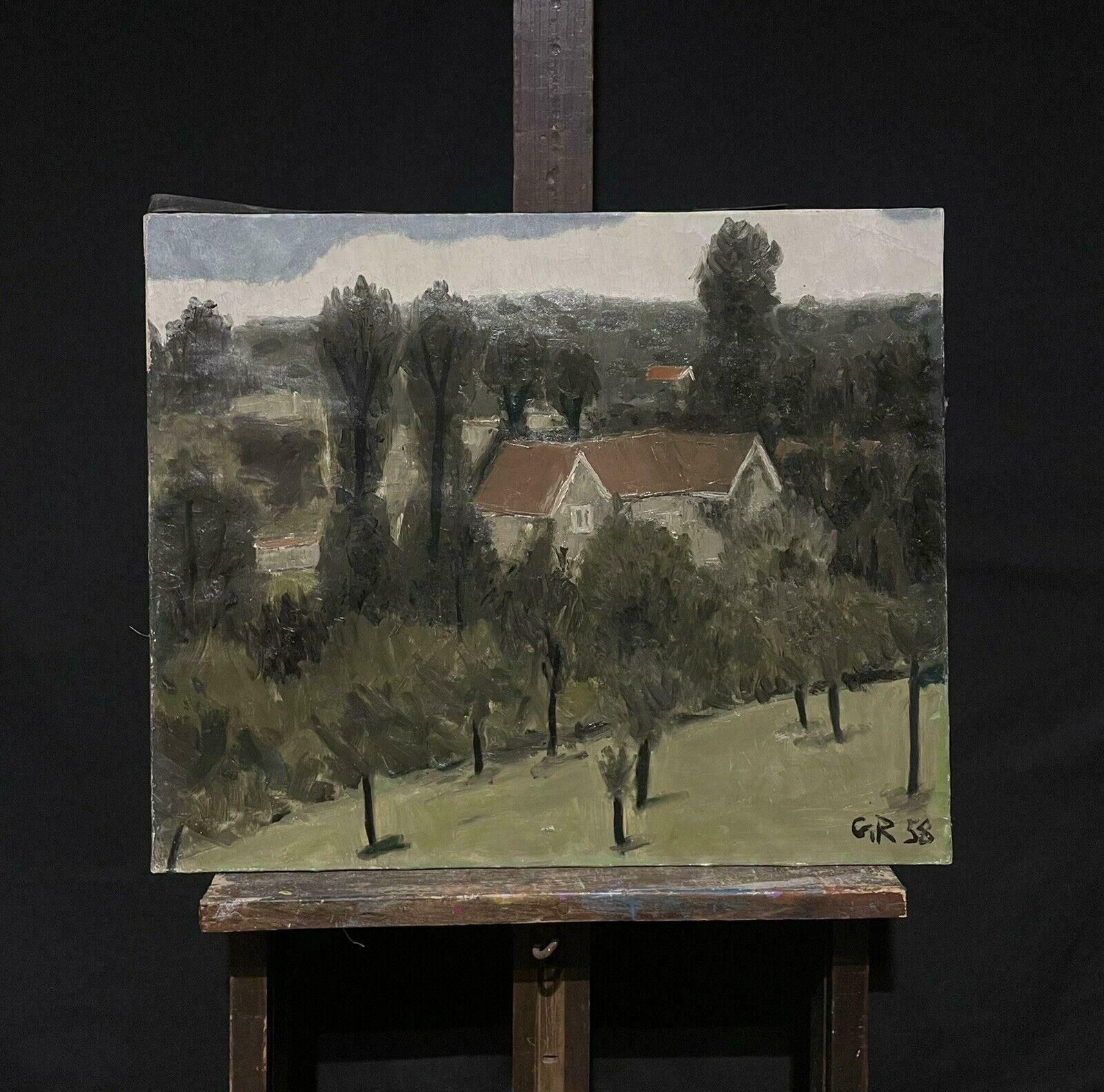 French School1950's French Post Impressionist Signed Oil Village Houses In The Rhone Valley1958 photo furniture