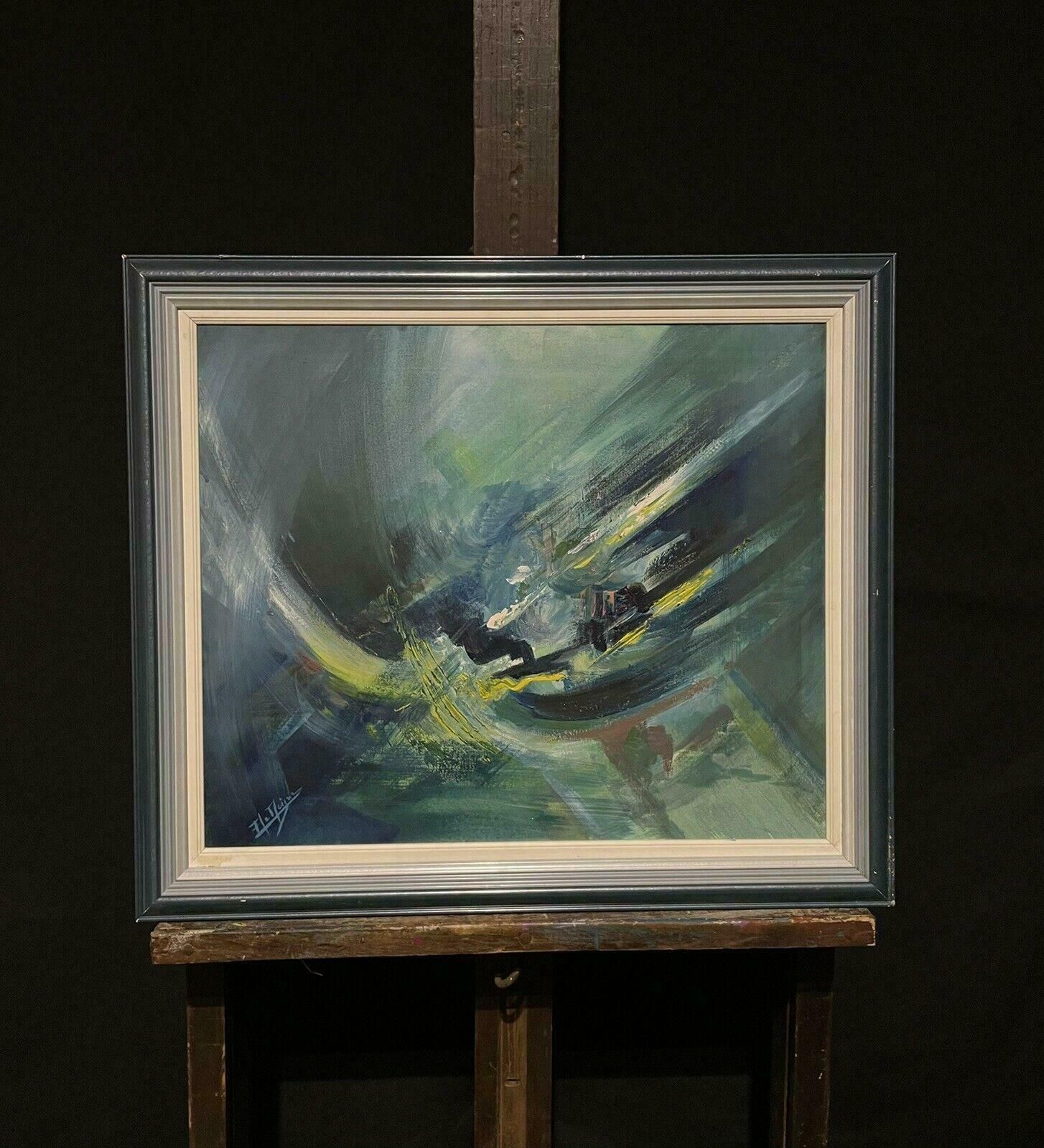 French School20th Century French Expressionist Abstract Signed Oil Painting Framed photo furniture