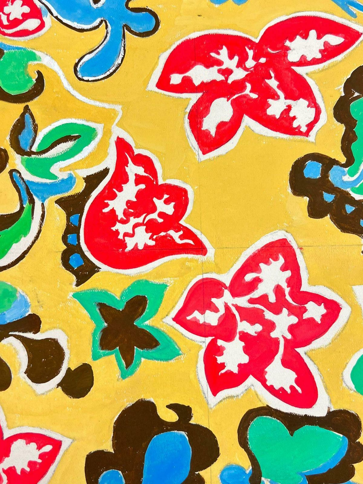 Josine Vignon1960's French Vibrant Wallpaper Design Of Pink Green And Blue Swirls 1960's photo furniture