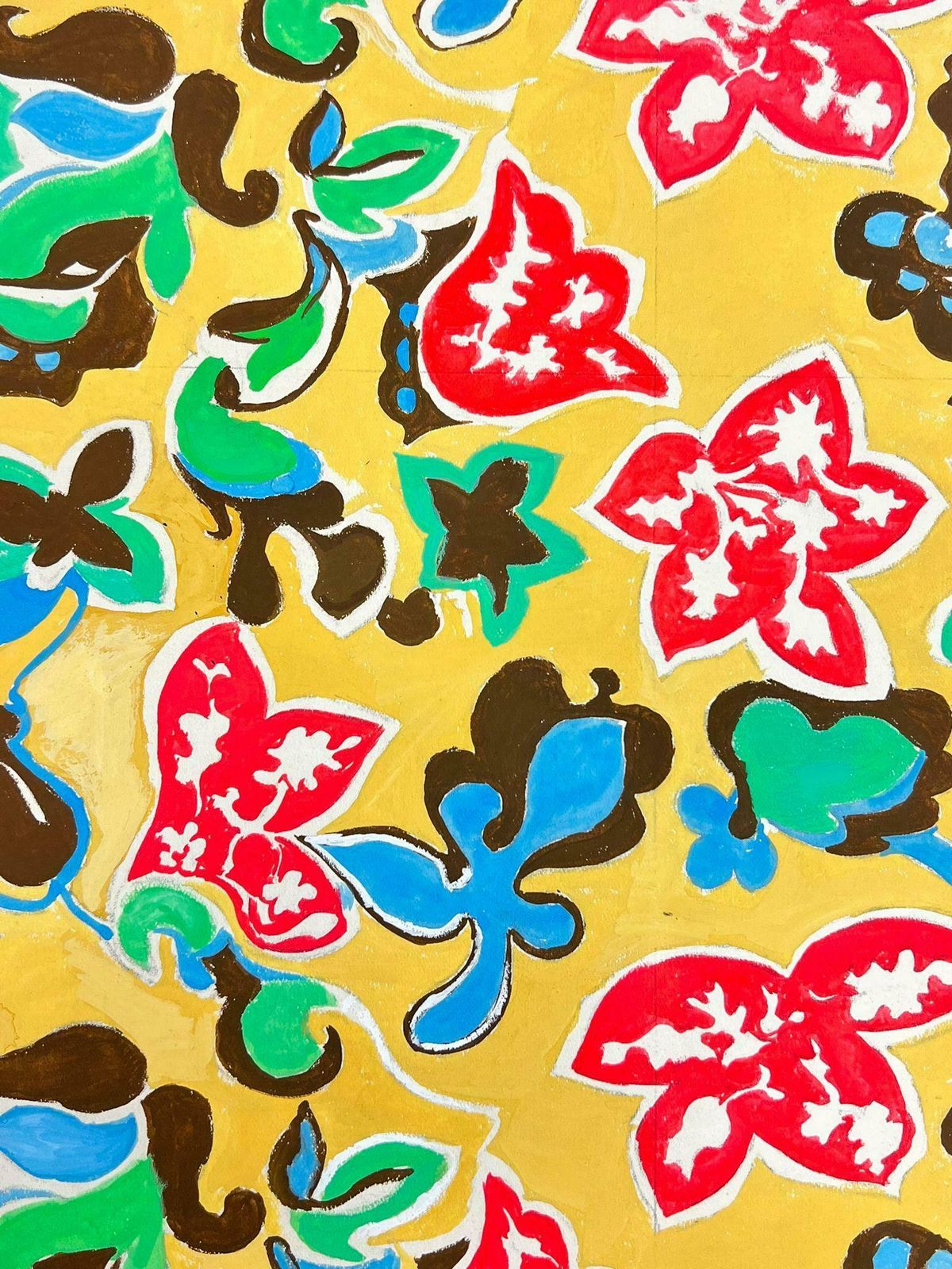 Josine Vignon1960's French Vibrant Wallpaper Design Of Pink Green And Blue Swirls 1960's photo for sale