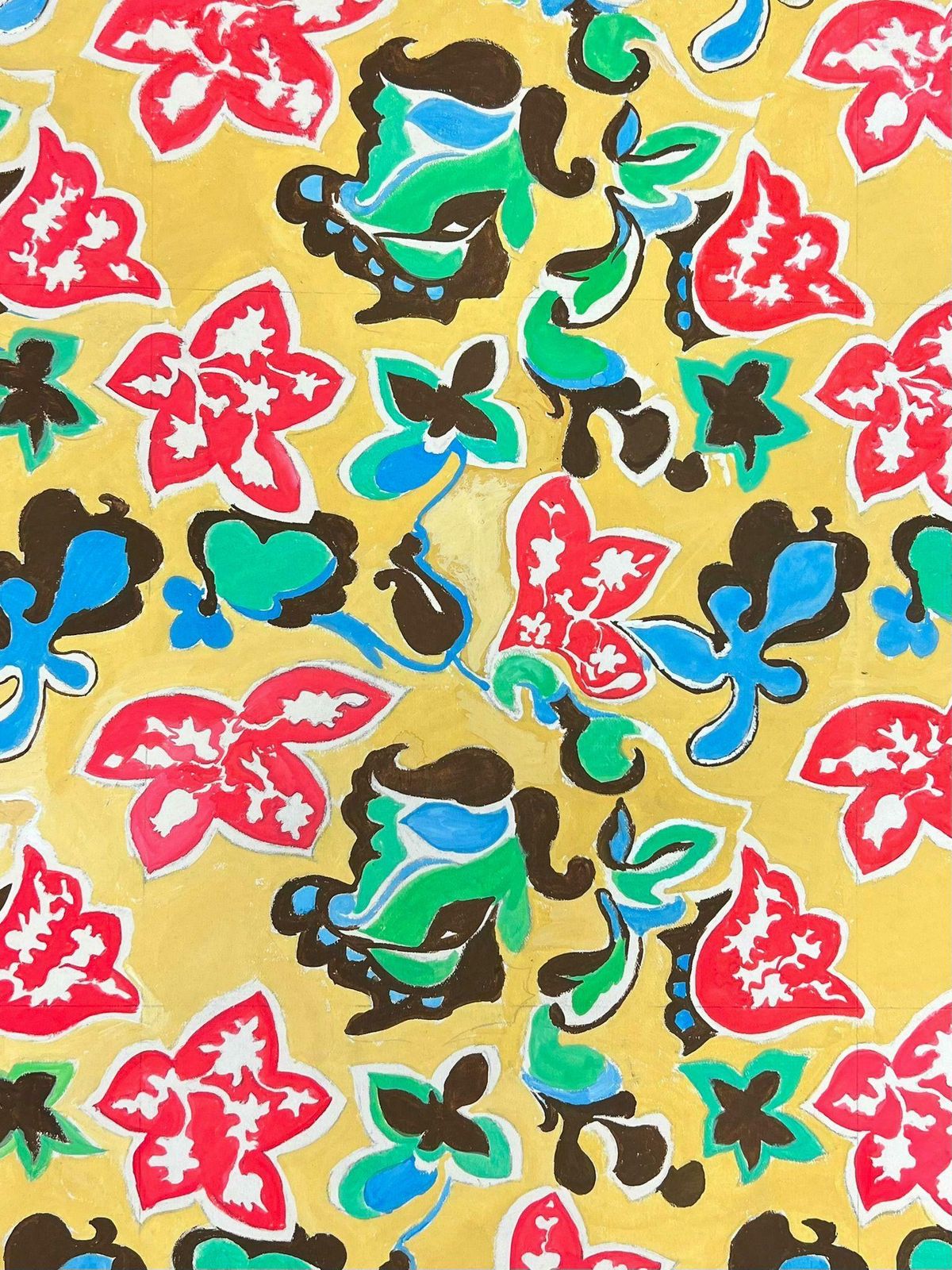 Josine Vignon1960's French Vibrant Wallpaper Design Of Pink Green And Blue Swirls 1960's photo Art