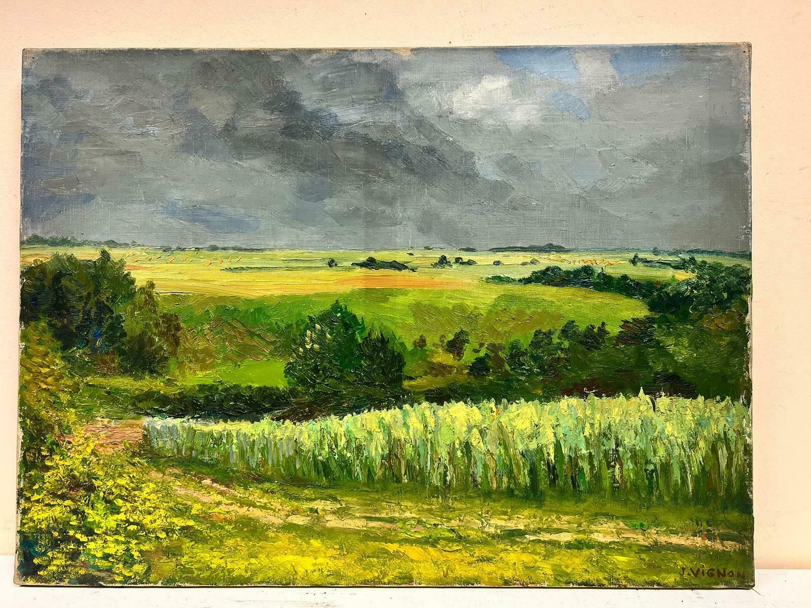 Josine Vignonbrooding Atmospheric Green Landscape Huge 1960s French Post Impressionist Oil1960's photo furniture