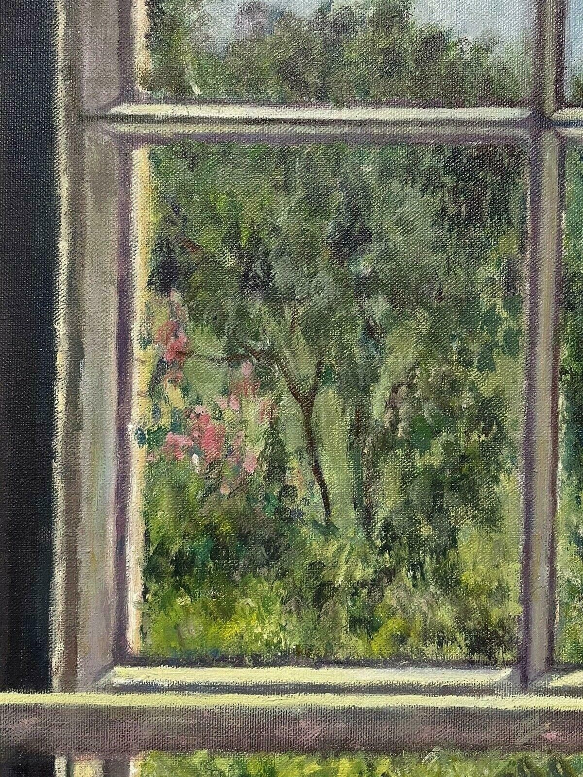 English Impressionista Room With A View Over A Garden Orchard, Original English Impressionist Oil photo Art