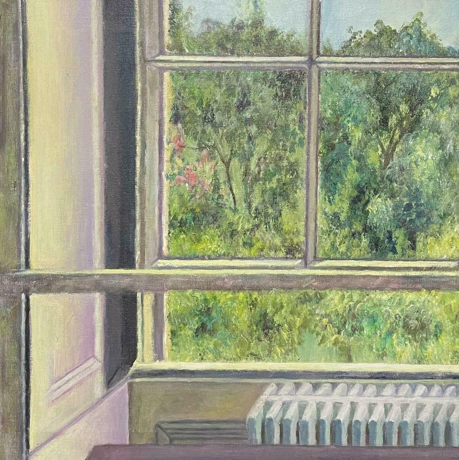 English Impressionista Room With A View Over A Garden Orchard, Original English Impressionist Oil photo 1224.0