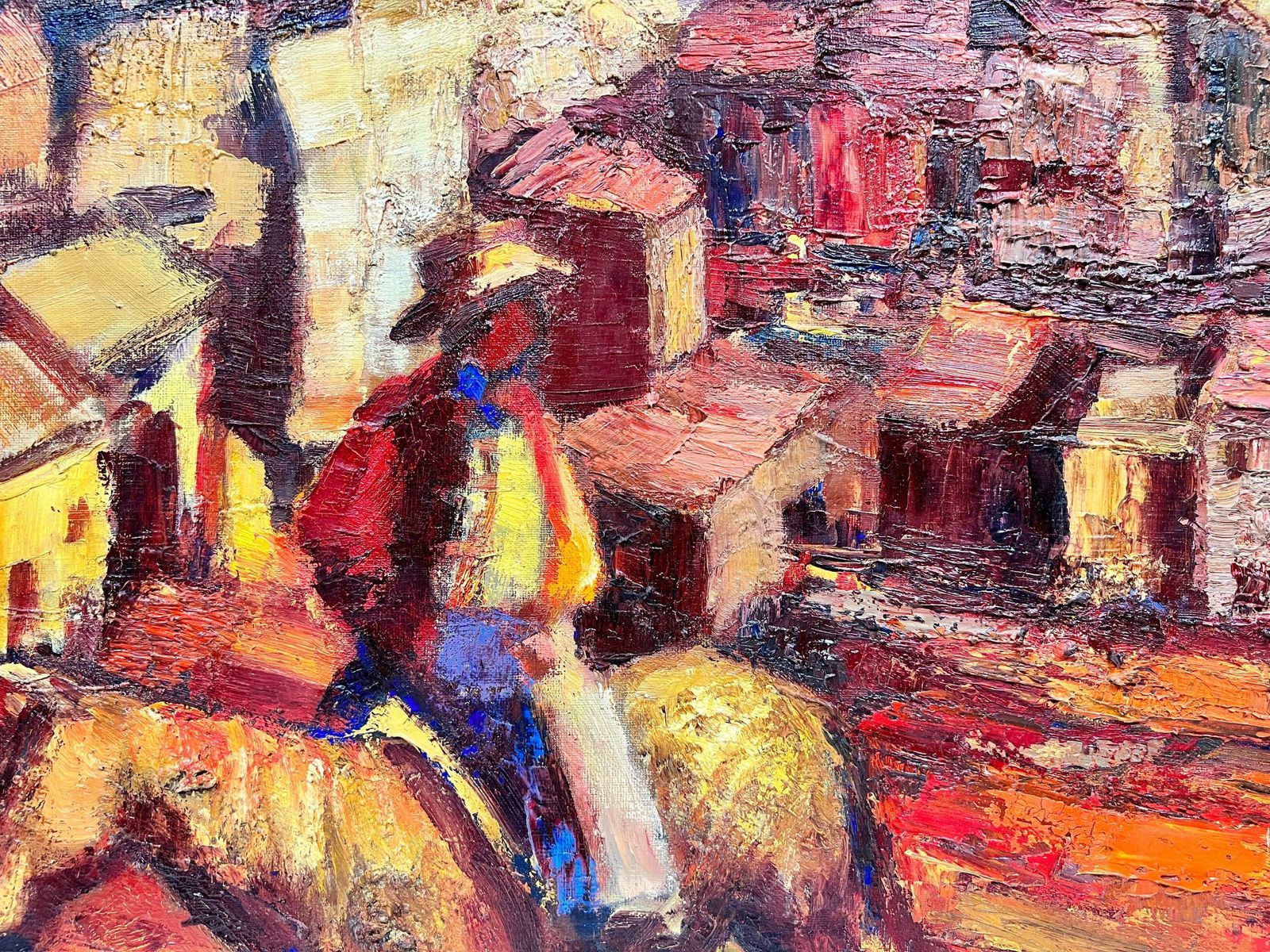 Josine Vignonhuge French Post Impressionist 1950's Oil Horse Riders Hill Top Spanish Village1950's photo Art