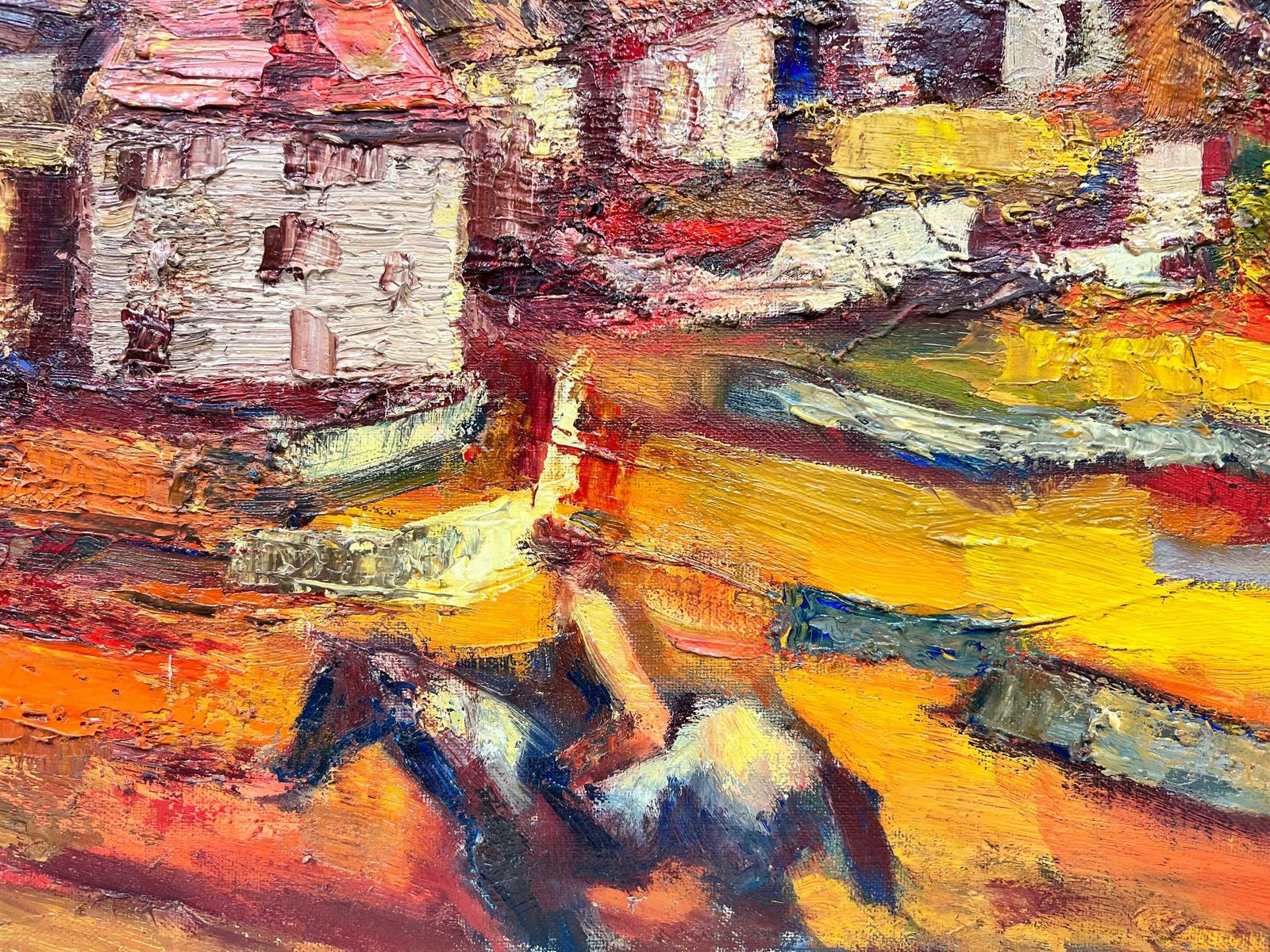 Josine Vignonhuge French Post Impressionist 1950's Oil Horse Riders Hill Top Spanish Village1950's photo vintage