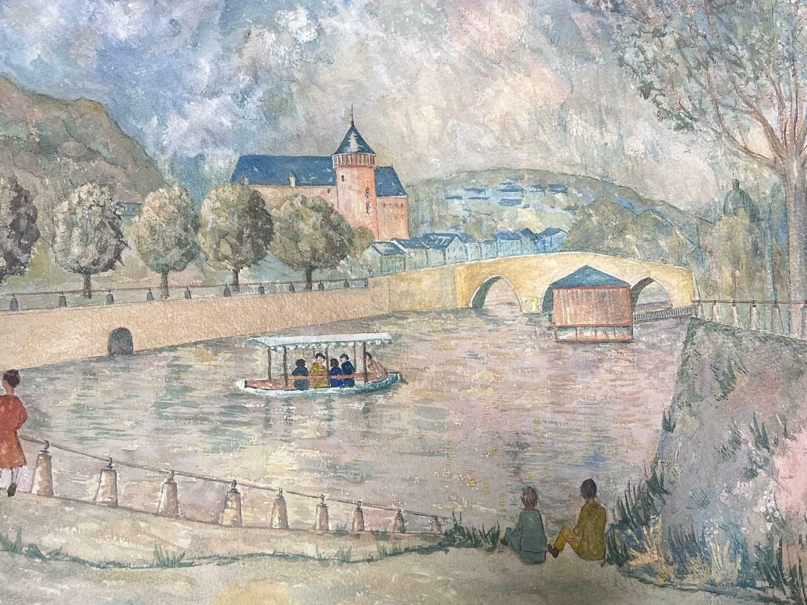 Bernard Labbe1950's Modernist Painting Figures Along The French River Bank1950's photo for sale
