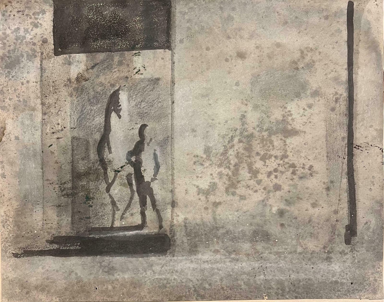 Robert Ladouoriginal French Abstract Study Of A Horse And Figure In A Stable20th Century