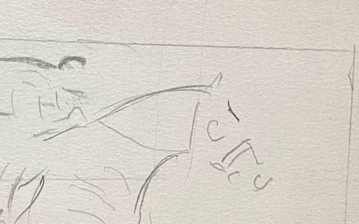 Robert Ladouminimalist Sketch Of A Horse And Rider Clearing A Jump 20th Century photo for sale