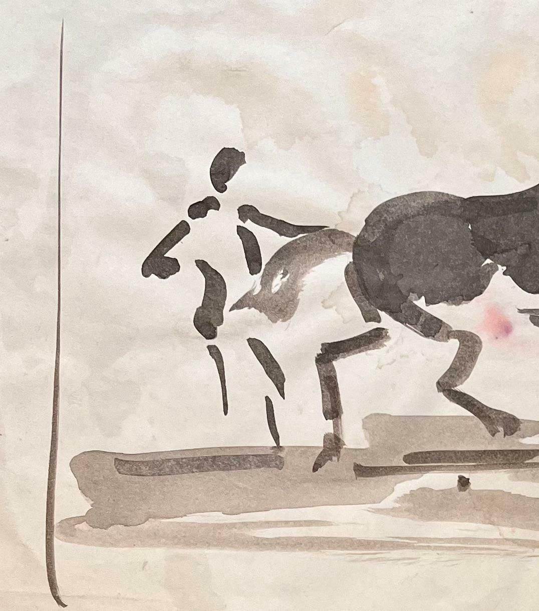 Robert Ladoudynamic Watercolor Study Of Equine Trainer With A Horse20th Century photo Art