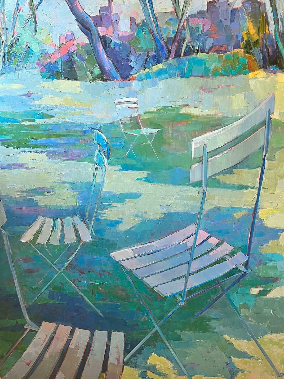Jeanon Pitrehuge French Modernist Oil Sunny Garden Landscape With French Chairs photo 2856.0