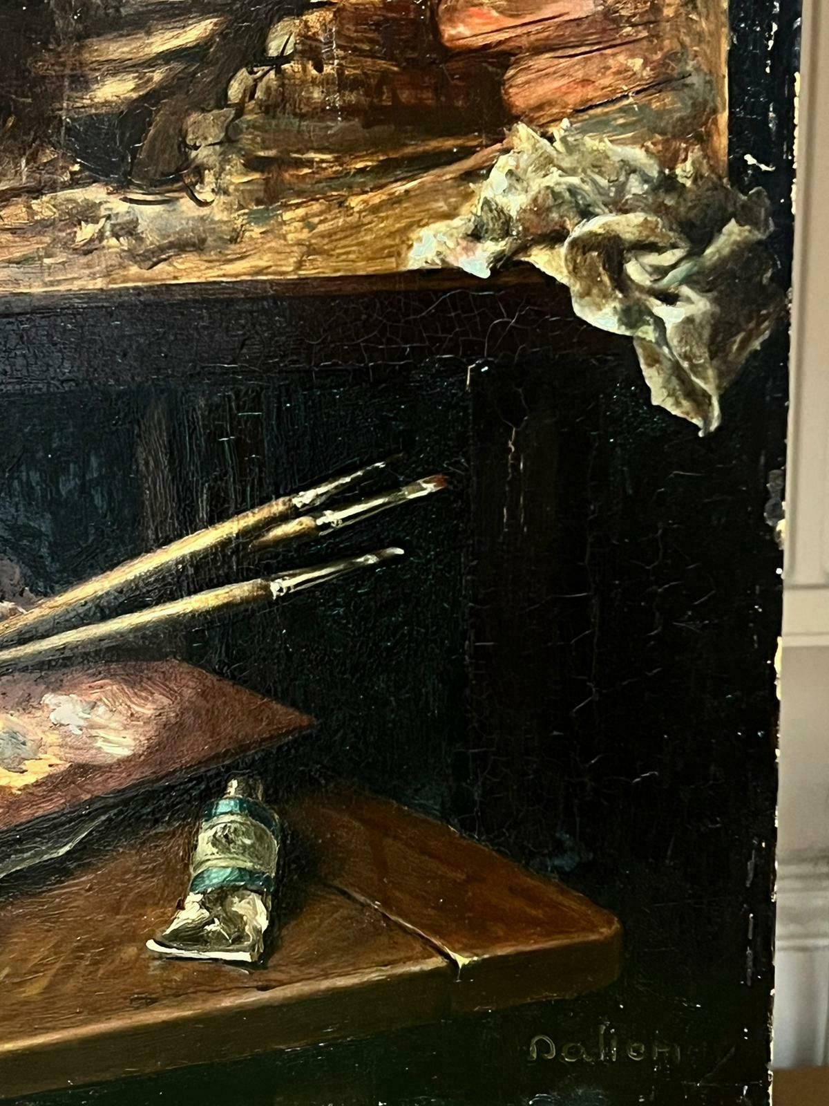 French School20th Century French Artists Studio Interior Scene Painting On Easel photo for sale