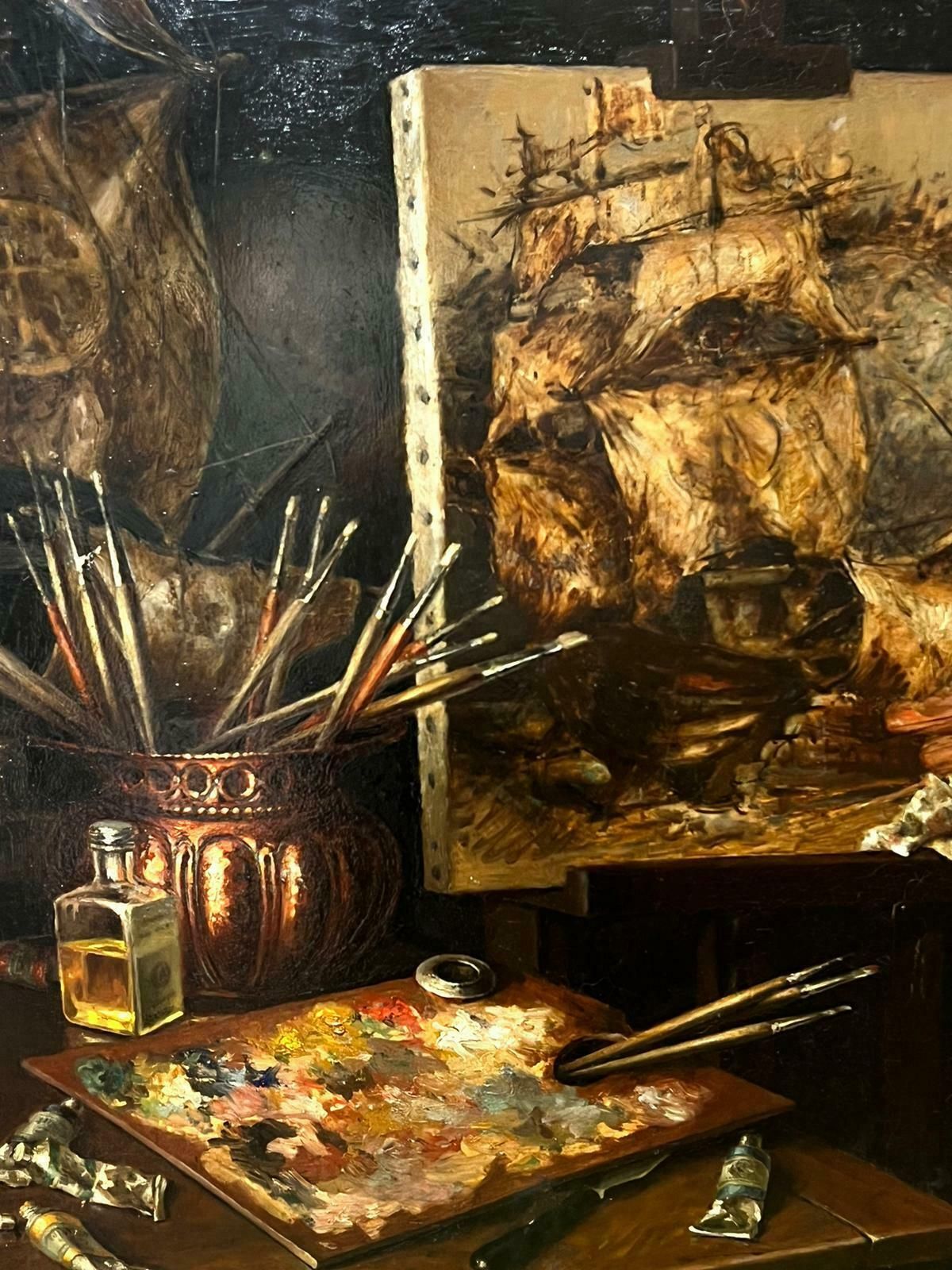 French School20th Century French Artists Studio Interior Scene Painting On Easel photo 1219.0