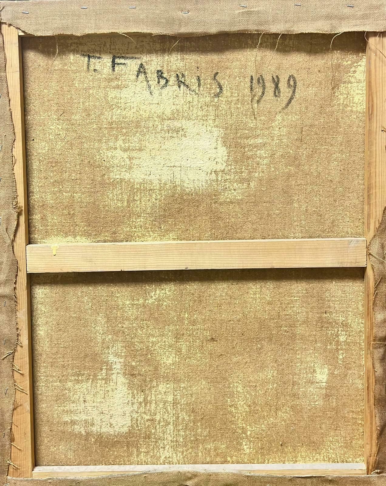 photo furniture T. Fabris1980’s French Surrealist Oil Painting Abstract Figurative Composition 1989