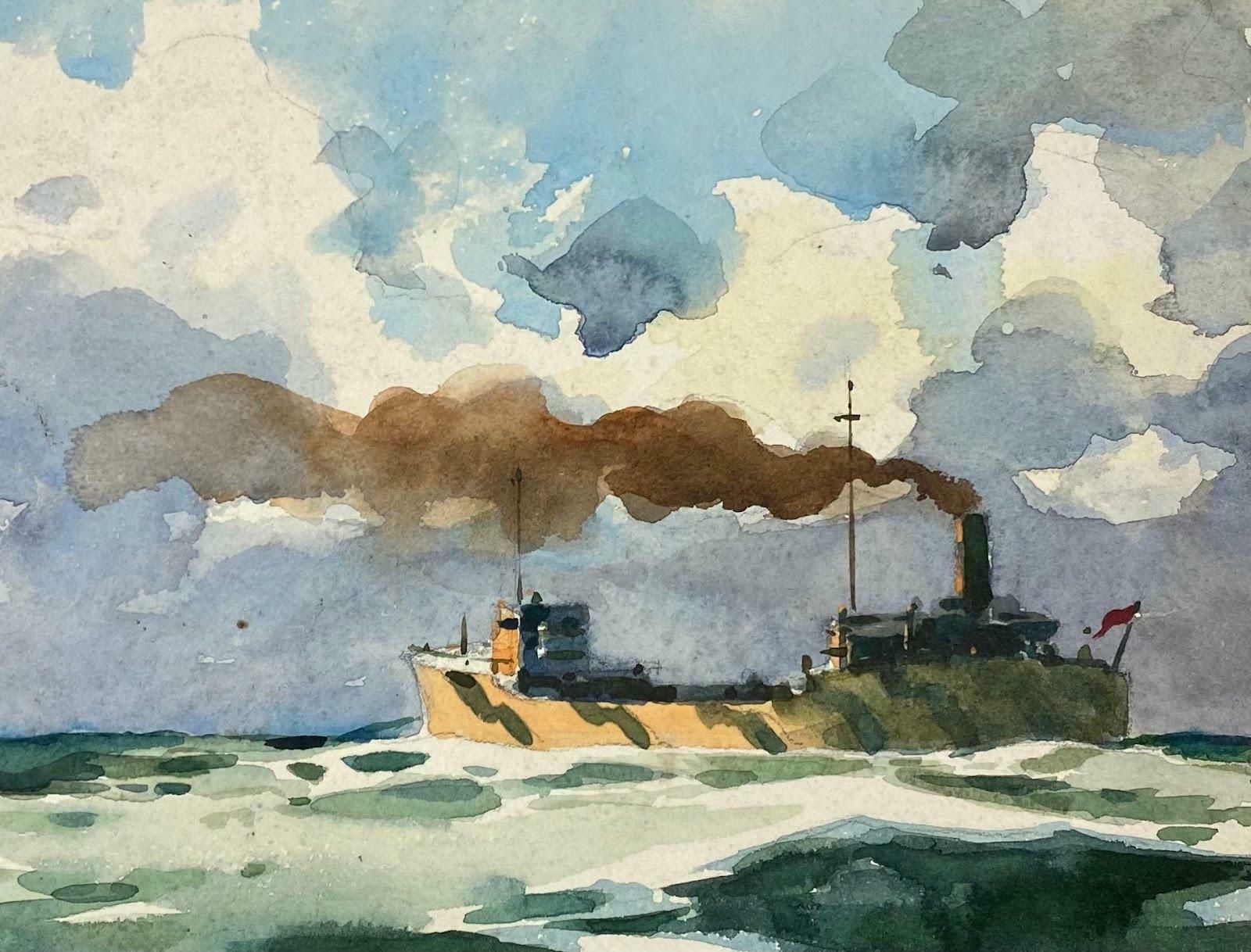 Frank Duffieldbritish Impressionist Painting Bridge Behind Fishing Boat Mid 20th Century photo furniture