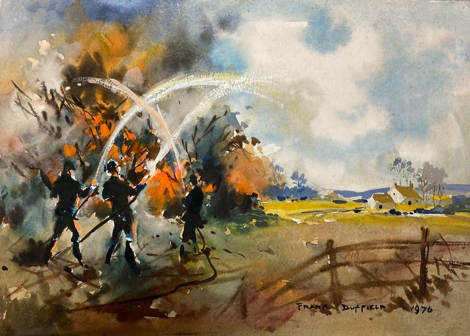 Frank Duffielddouble Sided British Painting Bridge Figure Flyfishing In The Shallow Waters Mid 20th Century photo for sale