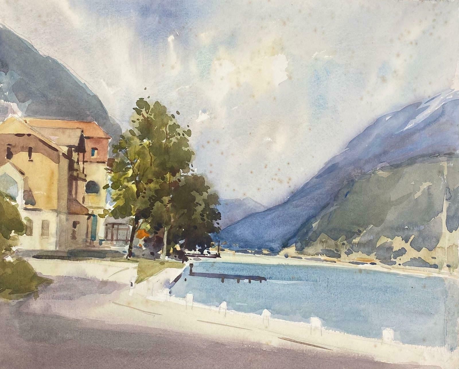 Frank Duffieldbritish Mid 20th Century Impressionist Painting Pontoon On The Lakemid 20th Century