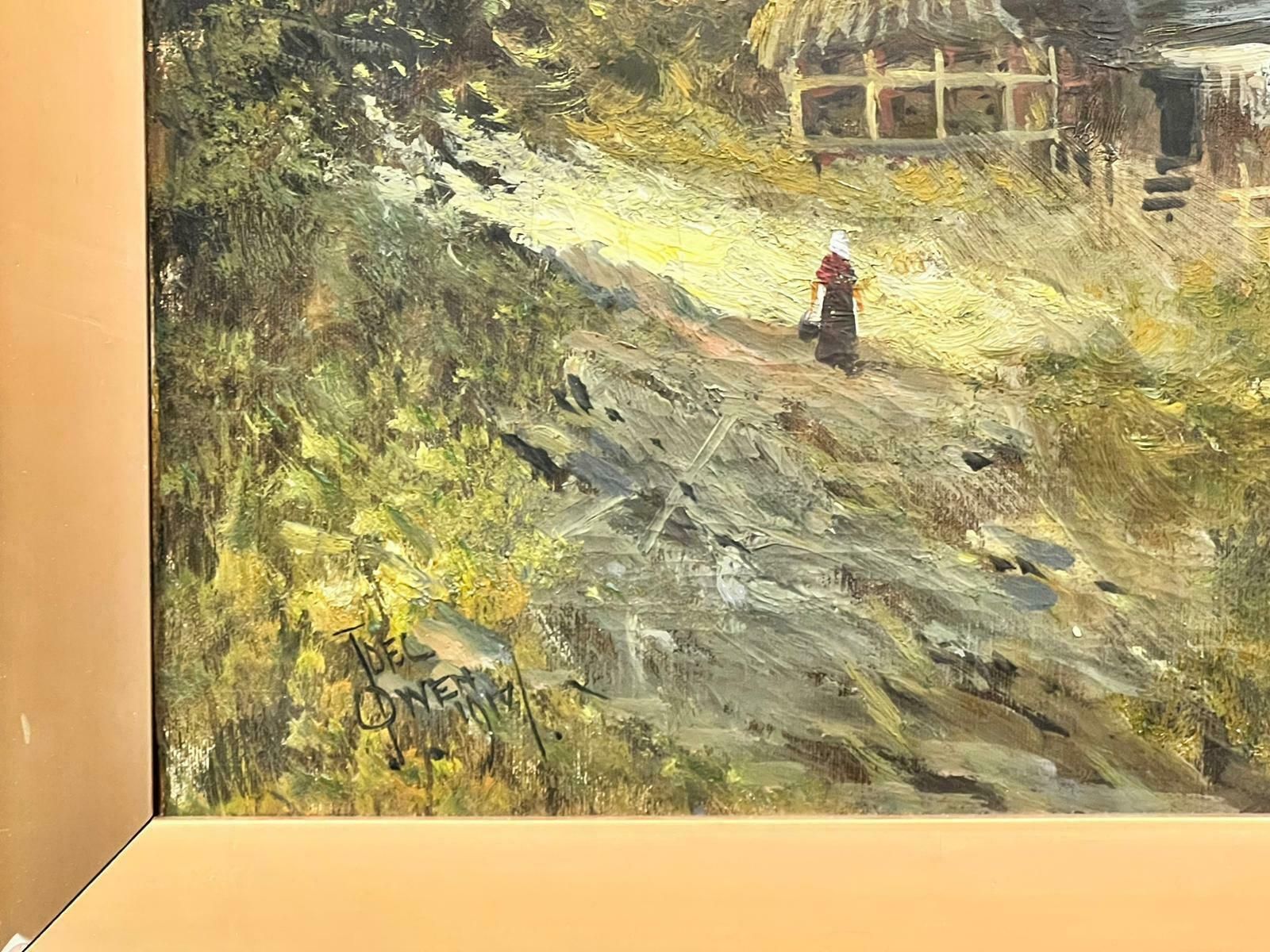 Joel Owenantique Scottish Highlands Loch Landscape Figure By Cottage Signed Oil1918 photo 1530.0