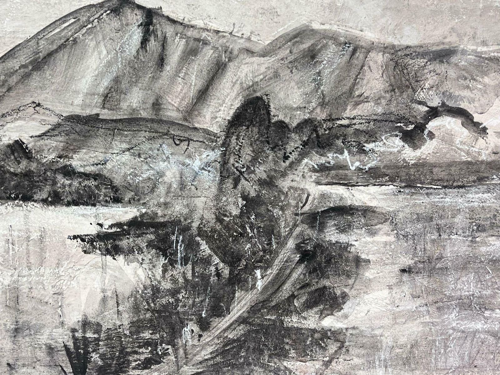 Helen Greenfieldenglish Impressionist Gouache Painting Black And White Hill Abstract photo for sale