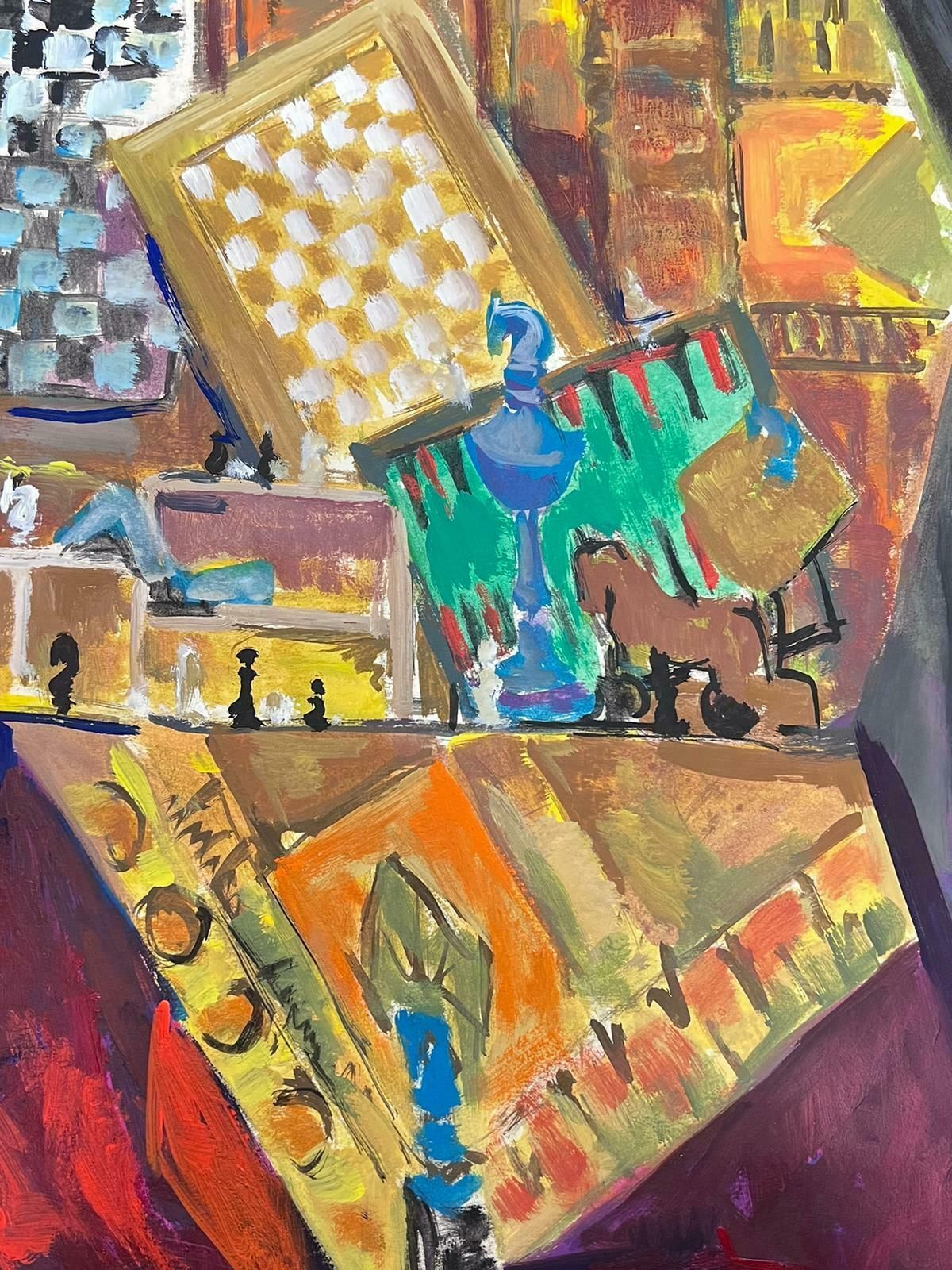 Guy Nicod 1970's French Modernist Board Games Abstract Composition Painting photo furniture
