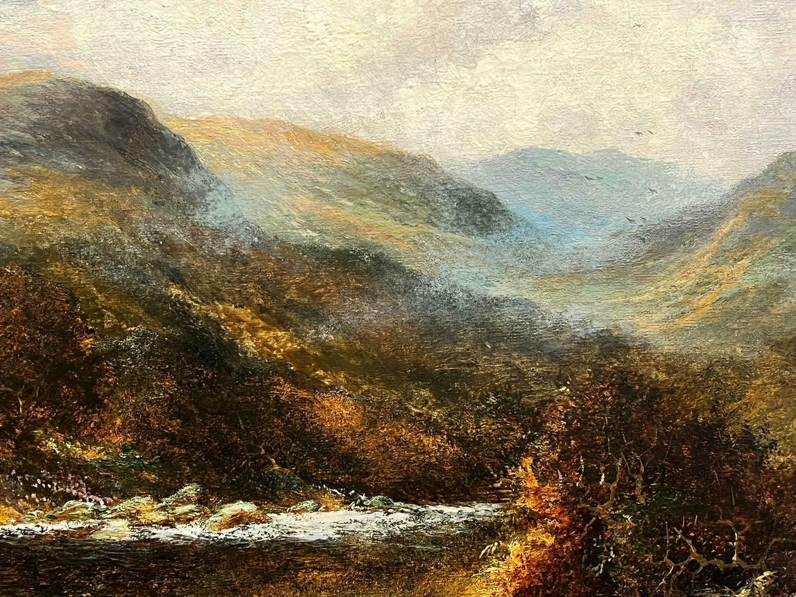 Charles M.C Kinleyantique Scottish Highlands Golden Landscape River Through The Glen Signed Oil photo for sale