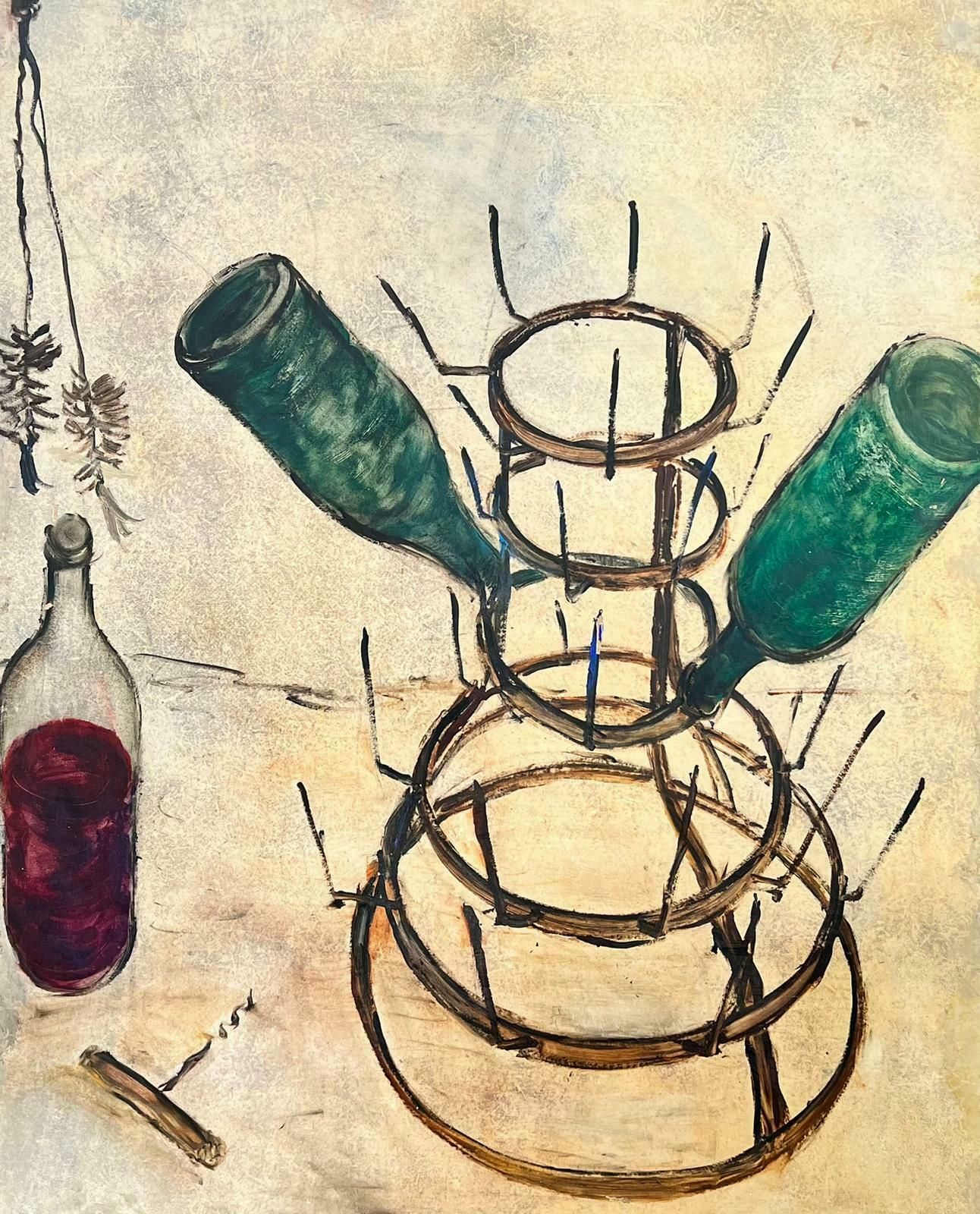 1960’s French Expressionist Oil Wine Bottles Drying On Metal Rack1960’s photo furniture