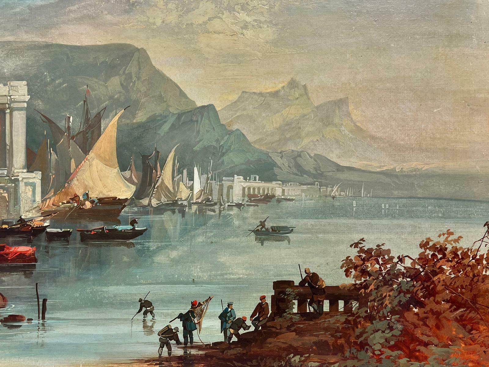 D.Lucaslarge Marine Oil Painting Continental Harbour Merchants & Fishermen Trading photo 1290.0