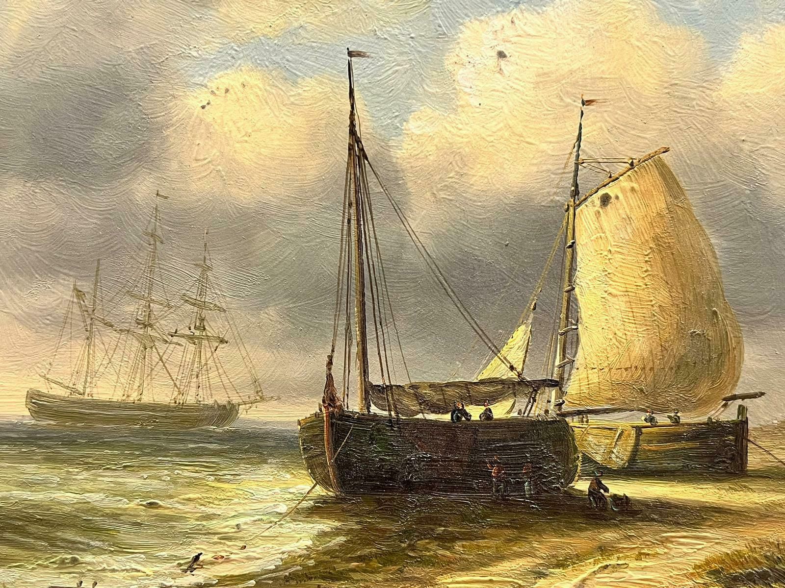J. Hardytraditional Fishing Boats Beached On Shore Signed English Oil Painting photo furniture