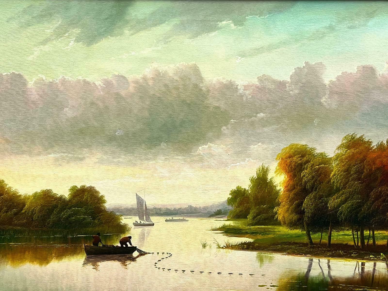 Andrew Grant Kurtissunset Fishing Landscape Laying Nets Large Traditional English Oil Painting photo for sale