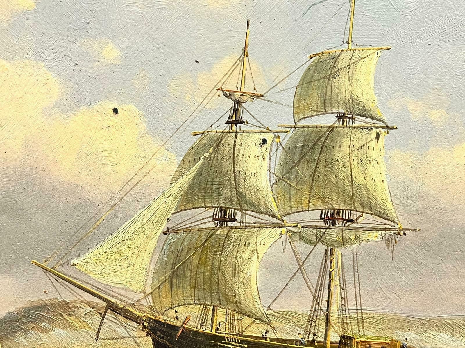 James Hardyclassic Tall Sailing Ship In Choppy Waters Off Coastline, Signed Oil Painting photo Art