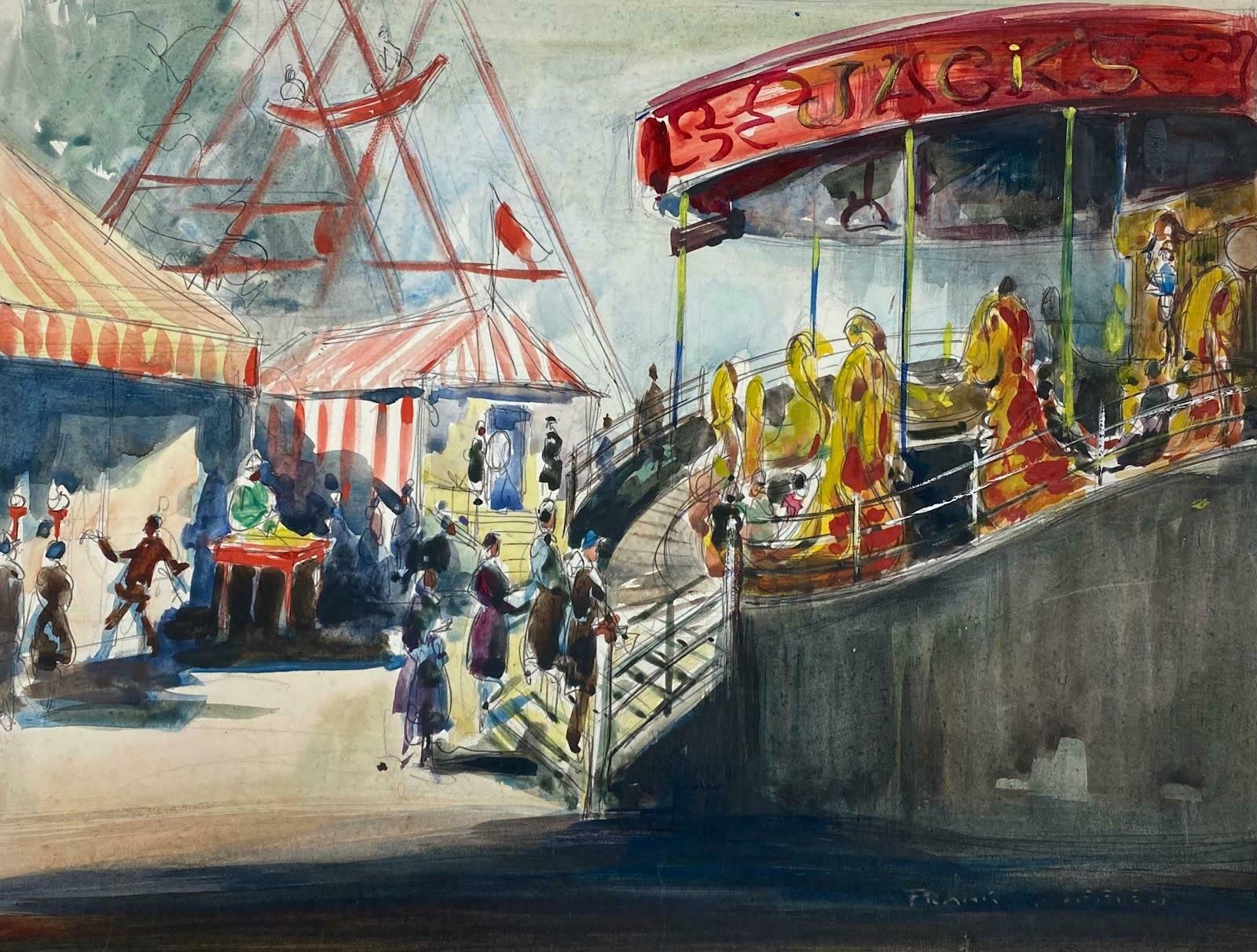 Frank Duffieldbritish Impressionist Painting The Carousel At A Funfairmid 20th Century