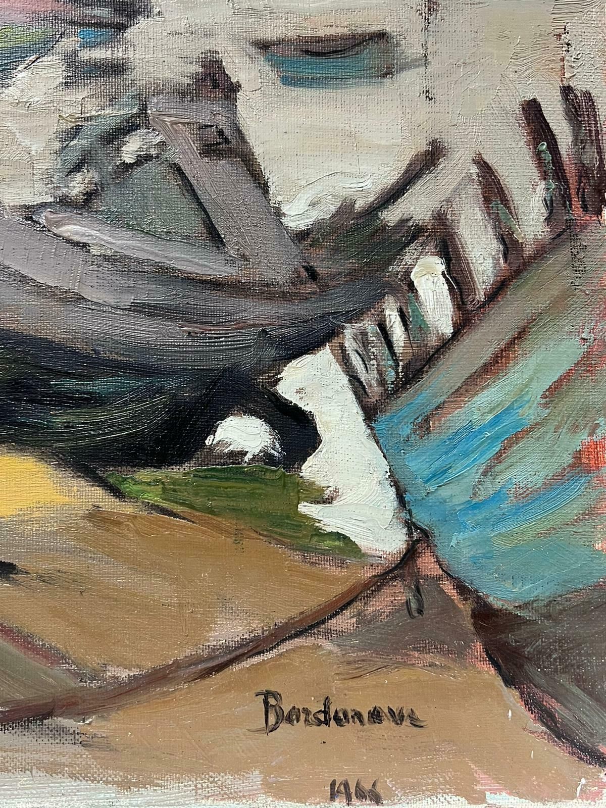 Georges Bordonovecontemporary French Impressionist Oil Fishing Boats In Dark Town Dockyard photo Art