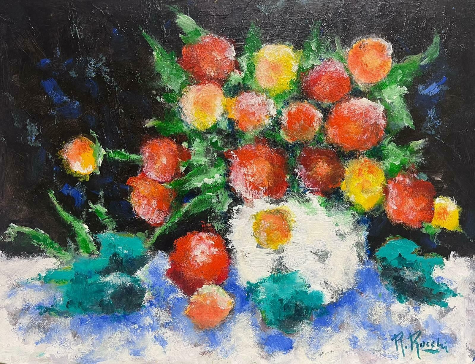 French Schoollarge 1970's French Modernist Signed Oil Profusion Of Flowers Still Life
