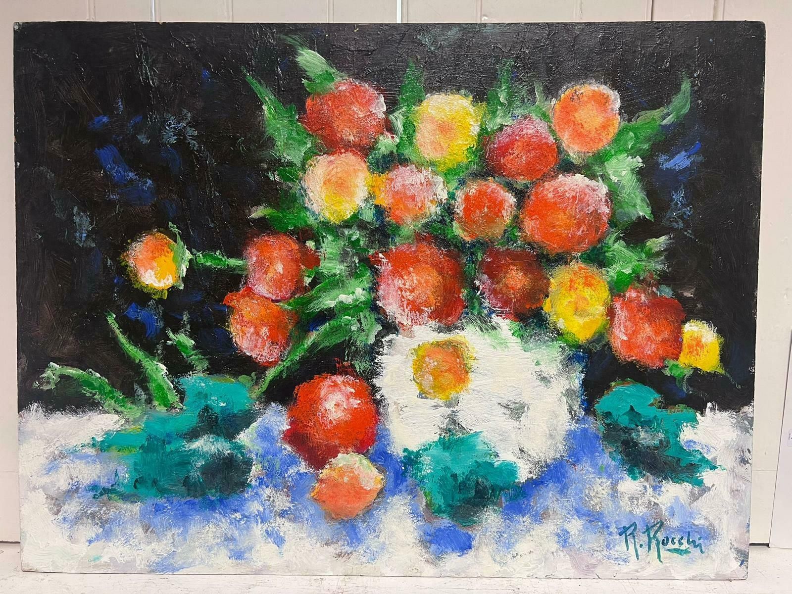 French Schoollarge 1970's French Modernist Signed Oil Profusion Of Flowers Still Life photo furniture