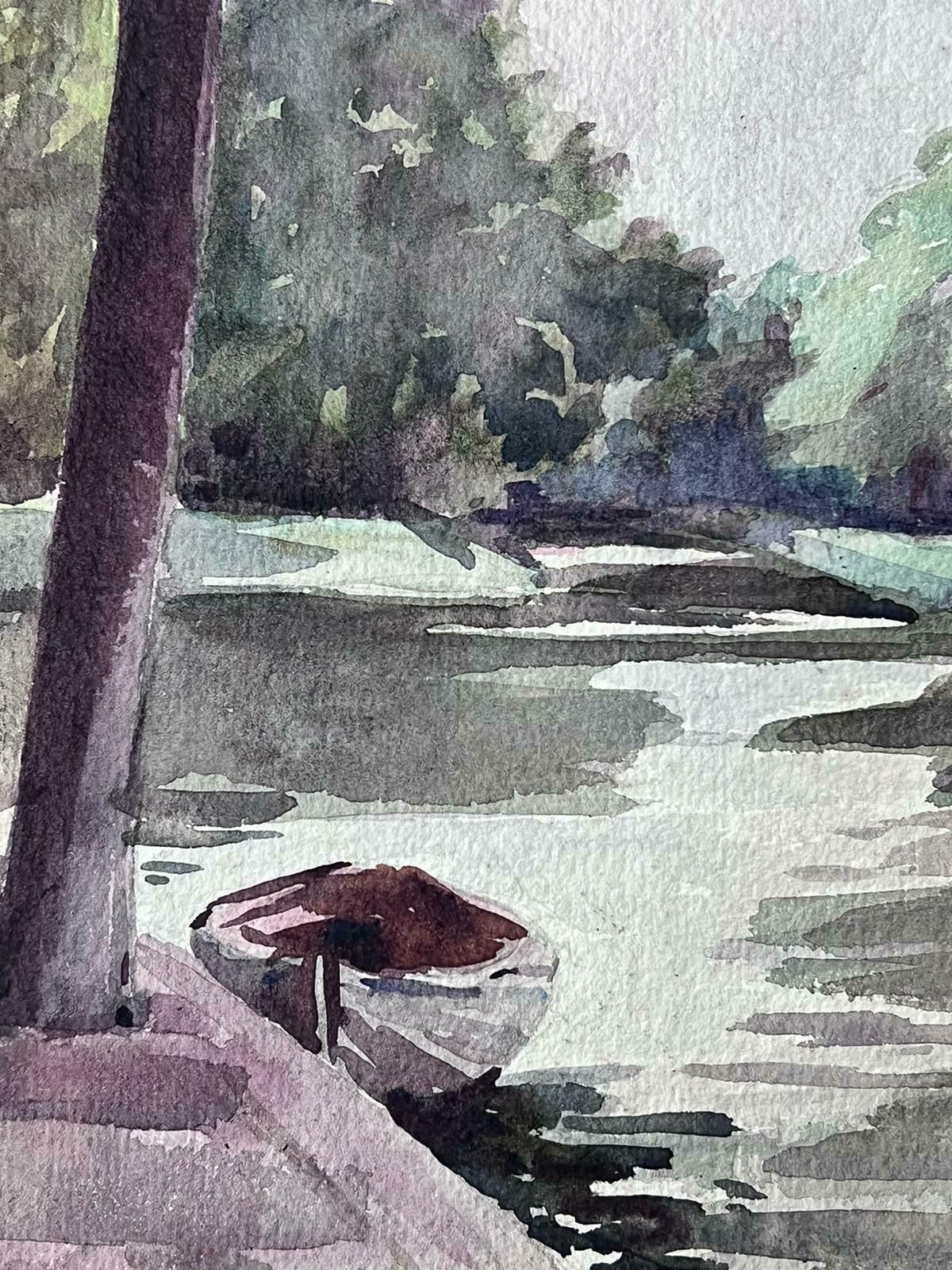 Louise Alixfrench Impressionist Watercolour Painting River Boat On The Gloomy River1940's photo furniture
