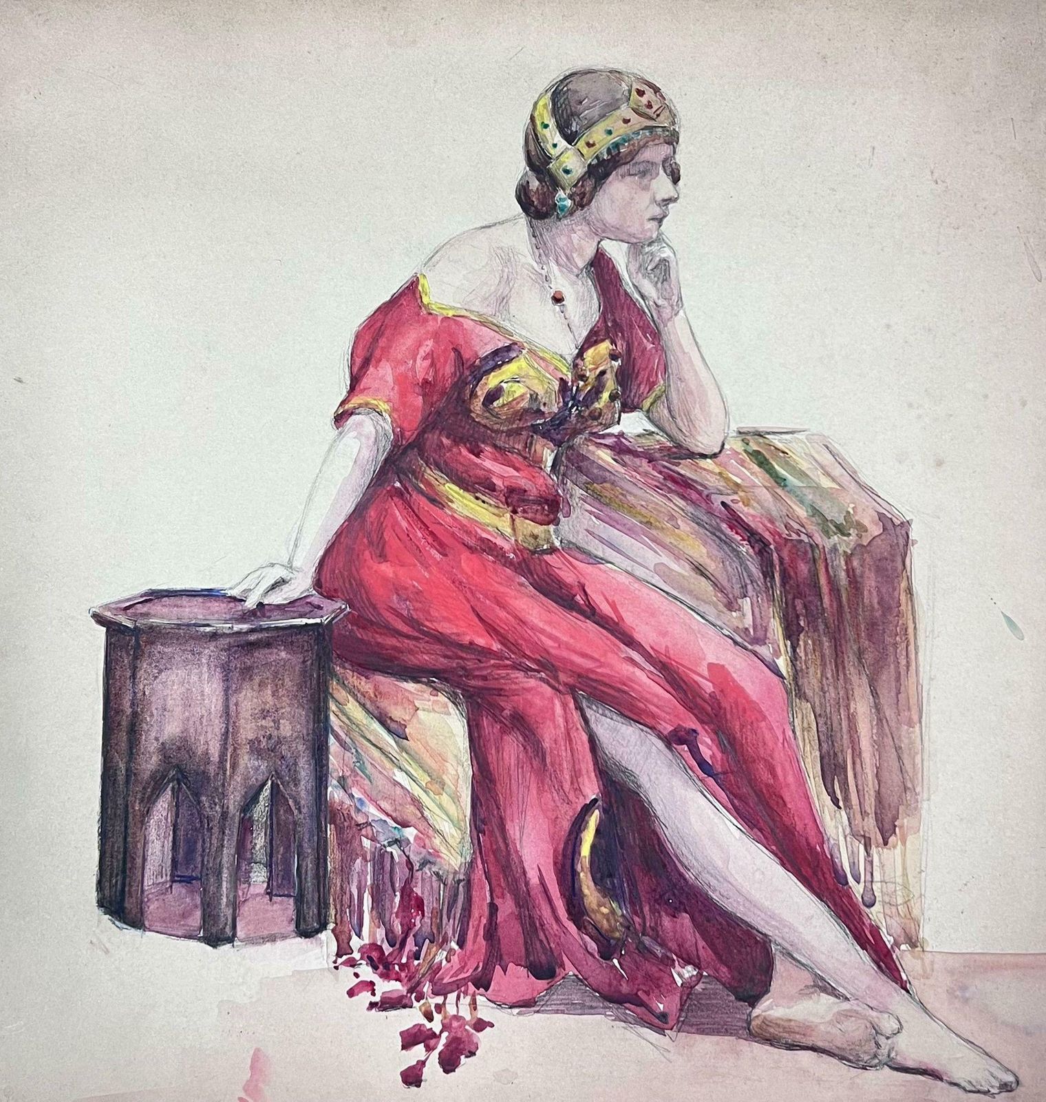 Louise Alixlady In An Egyptian Red Off The Shoulder Dress Posed1930's